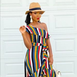 Colorful Asymmetrical Ruffle Midi Dress